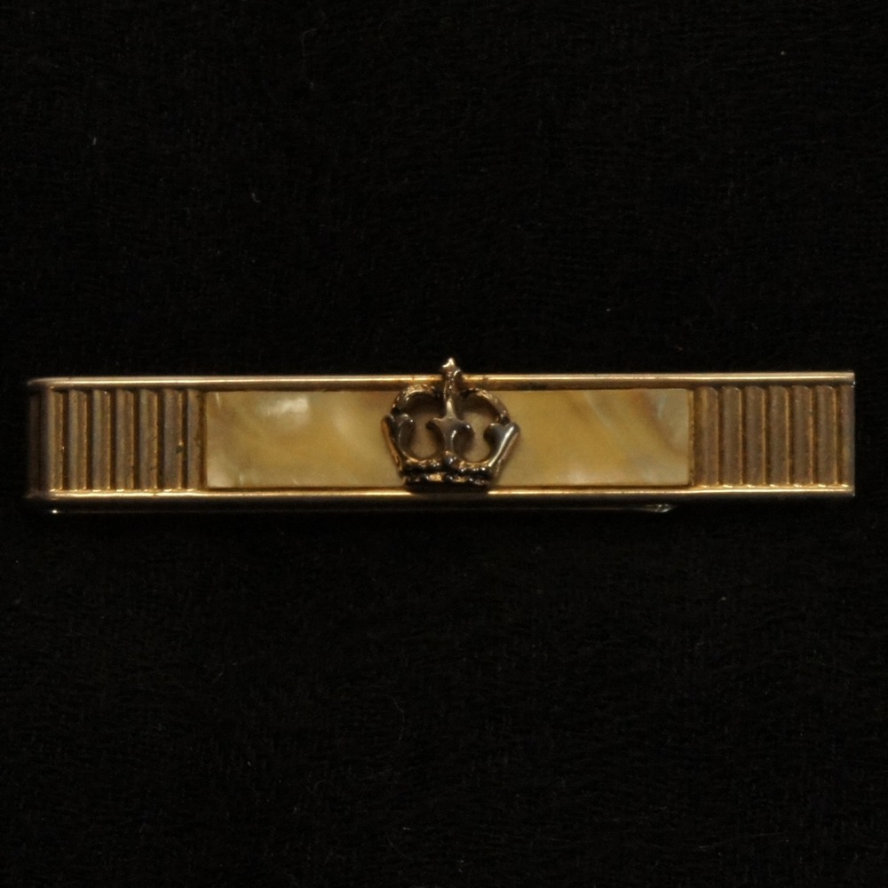 Vintage Swank Tie Clip Crown Mother of Pearl Inlay‎ Gold Tone
